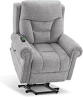 MCombo Triple Motor Power Lift Recliner Chair with Massage and Lumbar and seat Heating, Rolled Arms, Adjustable Headrest for Elderly People, Fabric 7888 (Grey, Medium)