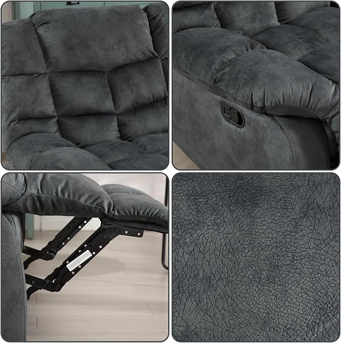 EBELLO Manual Recliner Couch Set, Soft Fabric Reclining Living Room Sofa Set, Included Single Recliner Chair and 3PC Bonded Sofa Couch, Grey Green