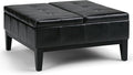 SIMPLIHOME Dover 36 inch Wide Contemporary Square Coffee Table Storage Ottoman in Midnight Black Vegan Faux Leather, Assembled, For the Living Room and Bedroom