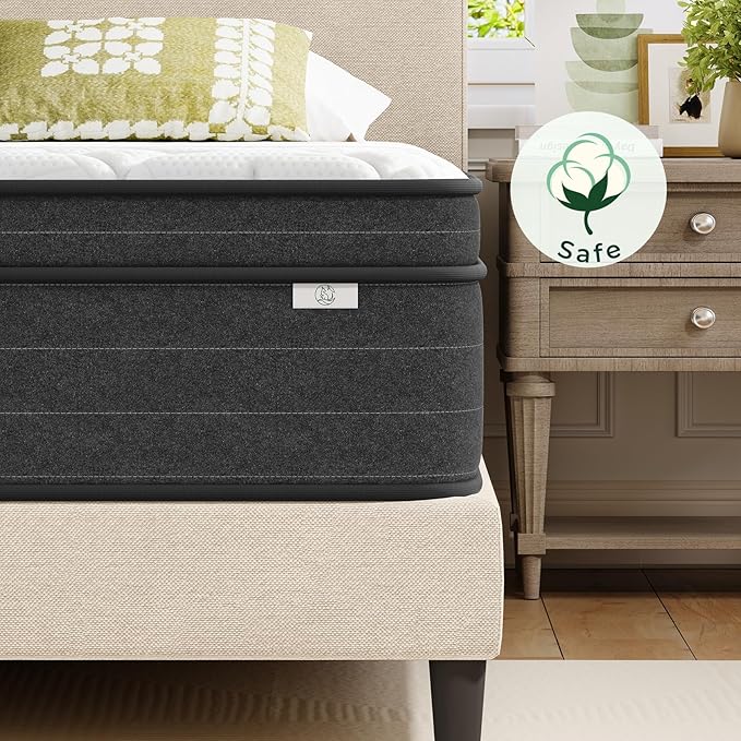 koorlian Queen Mattress 10 Inch - Cooling Hybrid Mattress in a Box for Back Pain Relief - Pocket Spring & Memory Foam | Fiberglass-Free, Medium Firm Feel, CertiPUR-US, 60"×80"×10"