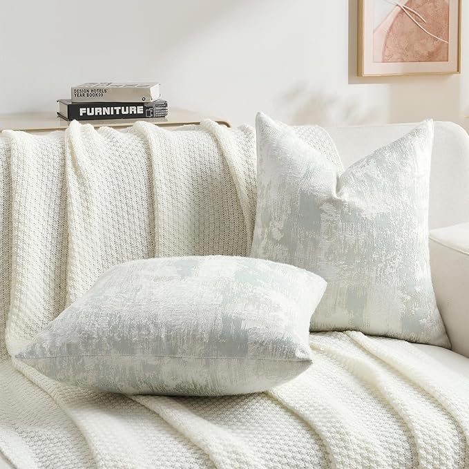 FUTEI Light Blue White Decorative Throw Pillow Covers 26x26 Inch Set of 2,Soft Faux Cashmere Jacquard - Textured & Cozy Euro Pillow Shams,Modern Home Decor for Couch Bed Living Room
