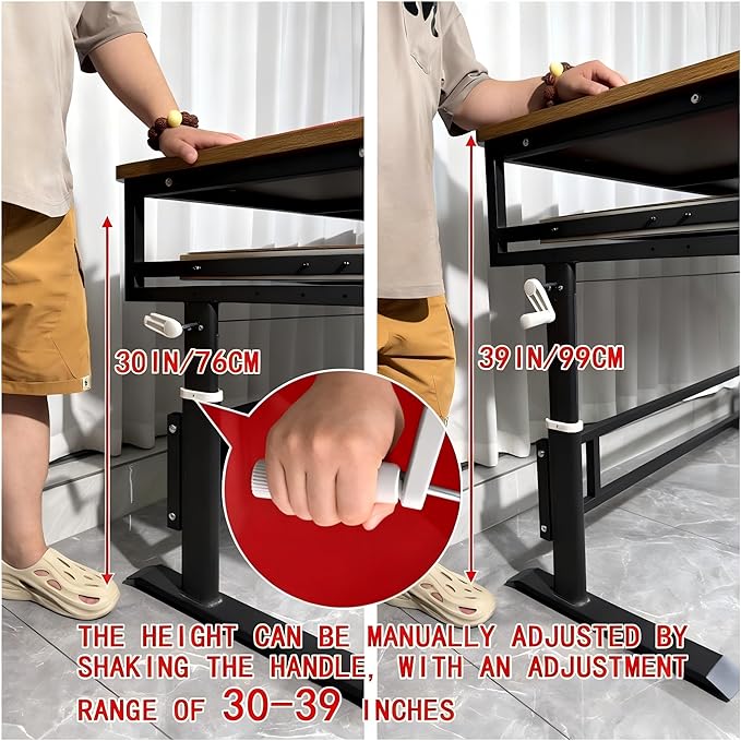 Studio Desk with Keyboard Tray | Hand-Crank Adjustable Standing Desk Workstation for Music Production, Cable Management, MIDI Keyboard Shelf (Black, 70in)