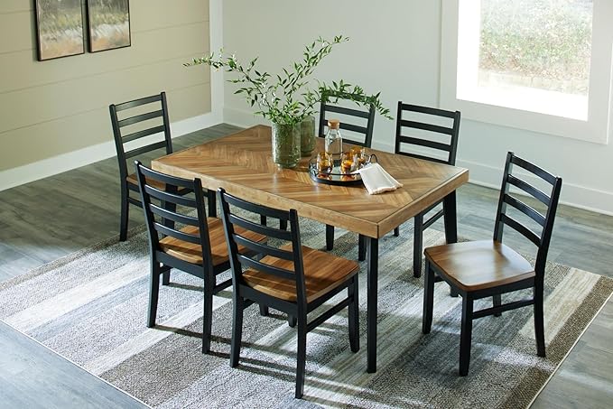 Signature Design by Ashley Blondon Rectangular Dining Room Table Set with 6 Chairs, Chevron Pattern, Tapered Legs, Seats 6, Wood, 60" Long, Brown & Black