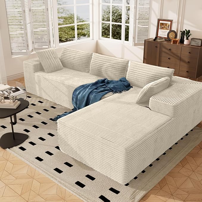 105" Modular Sectional Sofa L-Shape Chaise, Modular Cloud Couch Sofa with Deep Seat, Upholstered Couches for Living Room Bedroom No Assembly Required (Beige)