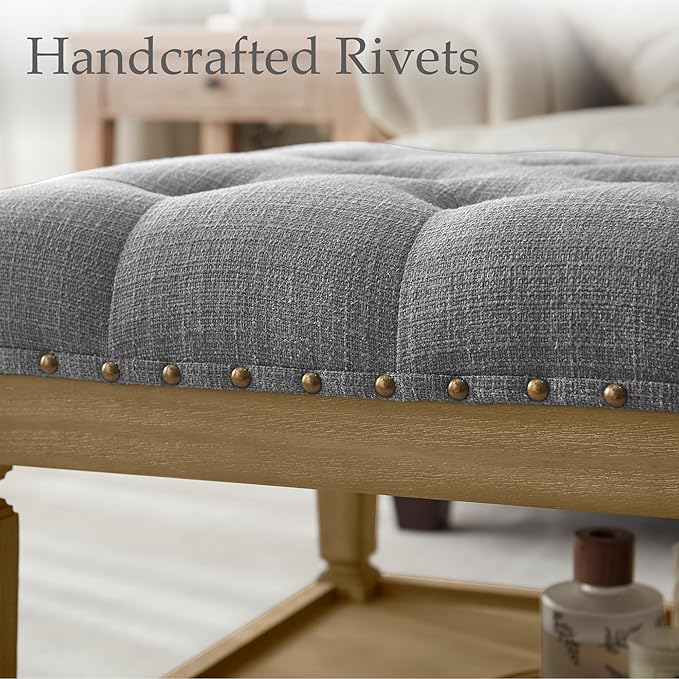 48" Ottoman Coffee Table with Storage, Rectangle Coffee Tables for Living Room, Fabric Tufted Ottomans, Upholstered Storage Ottoman Bench for Bedroom, Entryway (Grey)