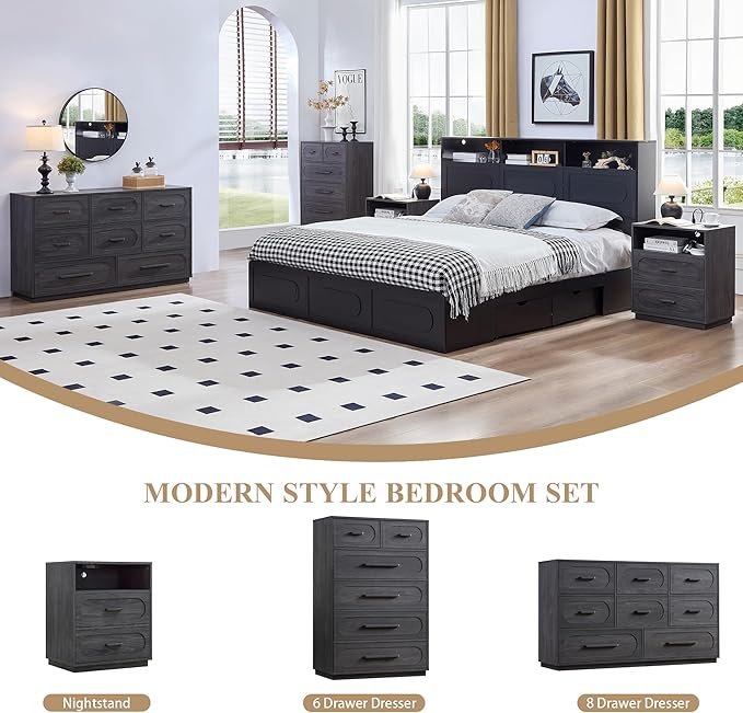 Gray 6 Drawer Dresser for Bedroom, 44" Tall Dressers & Chest of Drawers w/Solid Wood Handle, Wood Mid Century Closet Organizers and Storage Cabinet for Bedroom, Living Room, Hallway, Gray