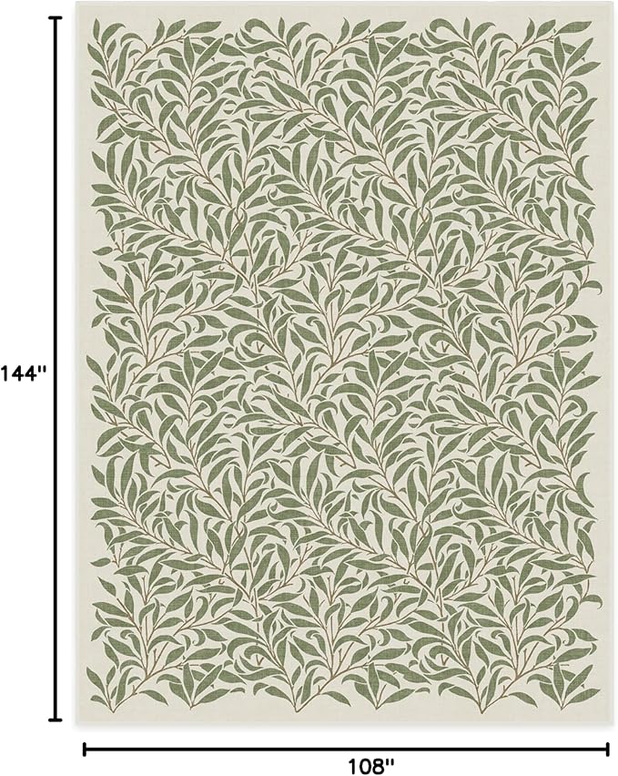 RUGGABLE x Morris & Co Machine Washable Area Rug – Pure Willow Boughs Green 9x12, Stain-Resistant, Non-Slip – Large Rugs for Living Room, Bedroom, Hallway, Entryway & Office–with Cushioned Pad