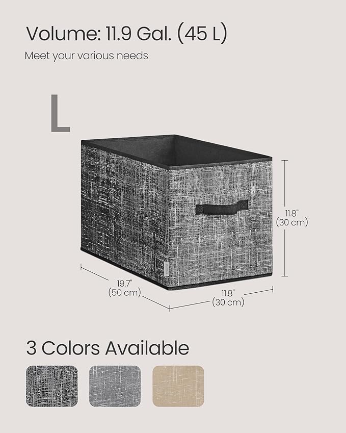 SONGMICS Storage Cubes, 19.7 x 11.8 x 11.8 Inches Non-Woven Fabric Bins with Double Handles, Set of 3, Closet Organizers for Shelves, Foldable, for Clothes, Ink Black UROB450B01