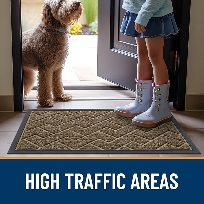 OLANLY Front Door Mat Indoor Outdoor Entrance, Waterproof All-Season, All-Weather Doormat, Sturdy Natural Rubber, Low Profile, Easy Clean Patio Porch Entryway Mat, Herringbone Brick (Brown, 71x23)