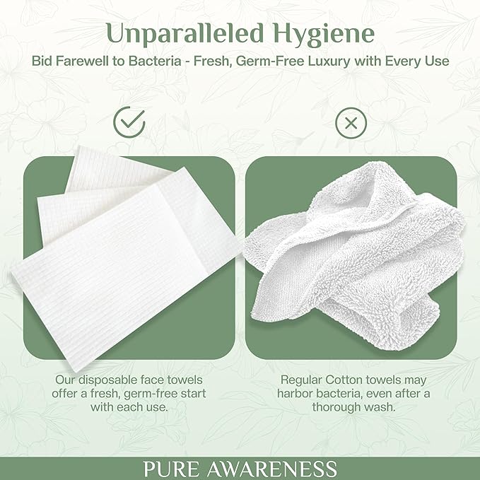 60 Disposable Face Towels - Ideal for Sensitive Skin, Makeup Removal, Soft, Thick, Biodegradable - Cruelty-Free