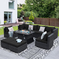 NICESOUL Large Size 9 Piece Patio Conversation Set with Fire Pit Table Propane/Gas, 29.3'' High Back Outdoor Furniture Sectional Set, Heavyweight Rattan Contemporary Sofa, 2 Color Cushion Black &Gray