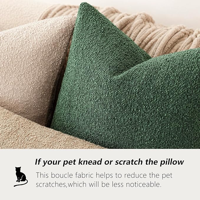 Foindtower Set of 2, Decorative Textured Boucle Throw Pillow Covers Accent Solid Pillow Cases Neutral Cozy Couch Cushion Case for Chair Sofa Bedroom Living Room Home Decor 16x16 Inch Pine Green