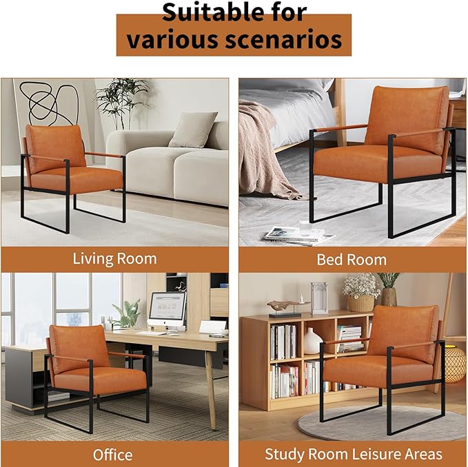 CANMOV Modern Accent Chair Set of 6, PU Leather Armchair with Metal Frame,Comfy Single Reading Chair with Soft Padded Backrest and Cushion for Living Room, Bedroom,Reading Room,Office,Brown