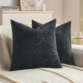 FUTEI Black Velvet Throw Pillow Covers 24x24 Inch Set of 2,Soft Embossed Leaf-Relief Textured European Cushion Cases,Natural Home Decor for Couch Living Room