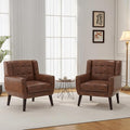 Accent Chair, Mid-Century Modern PU Leather Chairs with Arms for Living Room, Comfy Upholstered Club Single Sofa Armchair for Bedroom Waiting Room with Solid Wood Frame（Leather Coffee, Set of 2)