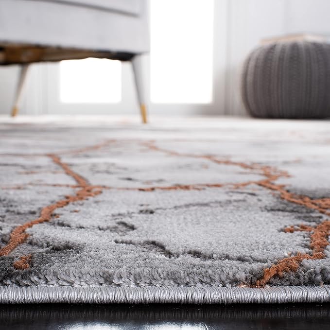 SAFAVIEH Area Rug 8x10 - Craft Collection - Large - Grey & Orange, Modern Abstract Marble Pattern Design, Non-Shedding & Easy Cleaning, Ideal for Living Room, Bedroom, Office, Dining Space (CFT877P)