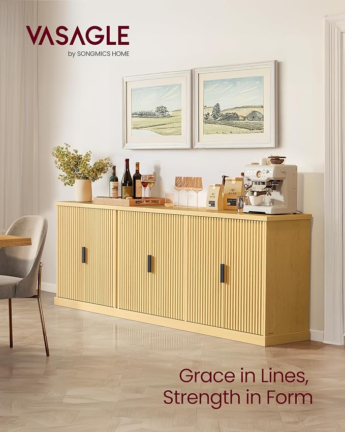 VASAGLE MAXE Collection - Buffet Cabinet, Fluted Console Cabinet, Sideboard with Adjustable Shelf, Mid Century Modern Buffet Table, 15.8 x 29.9 x 31.5 Inches, Oak Beige UBBK344Y01