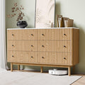 RECCI Fluted 6 Drawers Dresser for Bedroom, 54" Wide Chest of Drawers with 3D Fluted Panel, Faux Marble Top, Solid Wood Legs, Storage Drawers, TV Stand, Closet Chests for Bedroom, Natural Oak