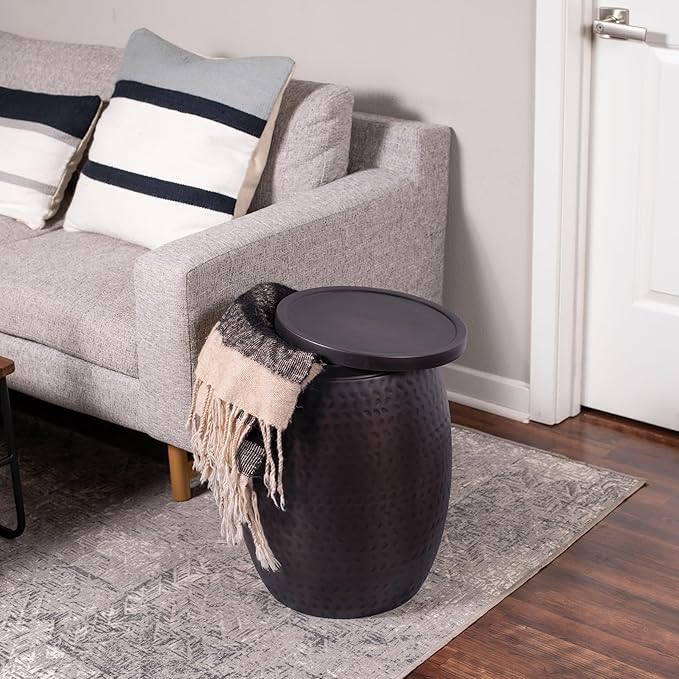 BIRDROCK HOME Iron Storage Side Table - Rustic Woven End Table with Removable Lid - Circle Barrel Accent Furniture for Living Room, Indoor, or Outdoor Use - 15.94" Dx 20" H - Oil Rubbed Bronze