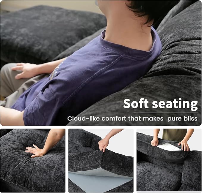 Modular Sectional Sofa with Ottoman,167inch U Shaped Convertible Cloud Couch,8 Seater Convertible V Shaped Living Room Sets,Cover Washable and Replaceable Couches for Living Room,Black