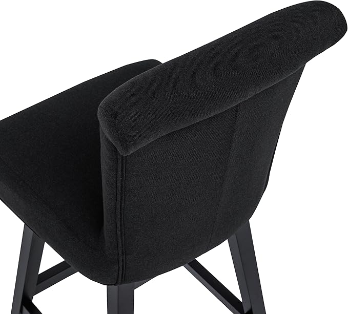 Bar Stool, 26 Inch Upholstered Barstools with 15.7" High Back and Footrest, Swivel Counter Height Barstools for Kitchen Island Home Bar Performance Fabric Black
