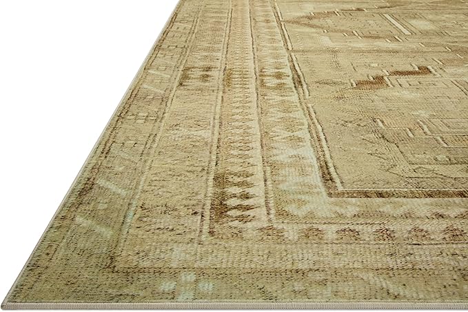Loloi Magnolia Home by Joanna Gaines Sinclair Collection SIN-02 Khaki/Tobacco 8'-6" x 11'-6", .25" Pile Height, Machine Washable, Area Rug