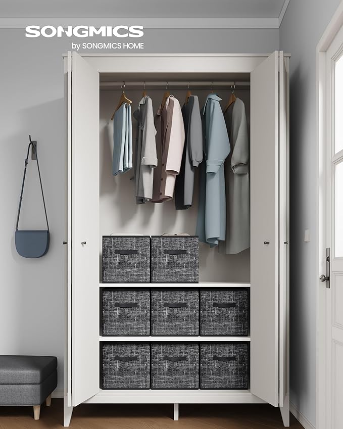 SONGMICS Storage Cubes, 13 x 13 x 13 Inches Non-Woven Fabric Bins with Double Handles, Set of 8, Closet Organizers for Shelves, Foldable, for Clothes, Ink Black UROB833B01