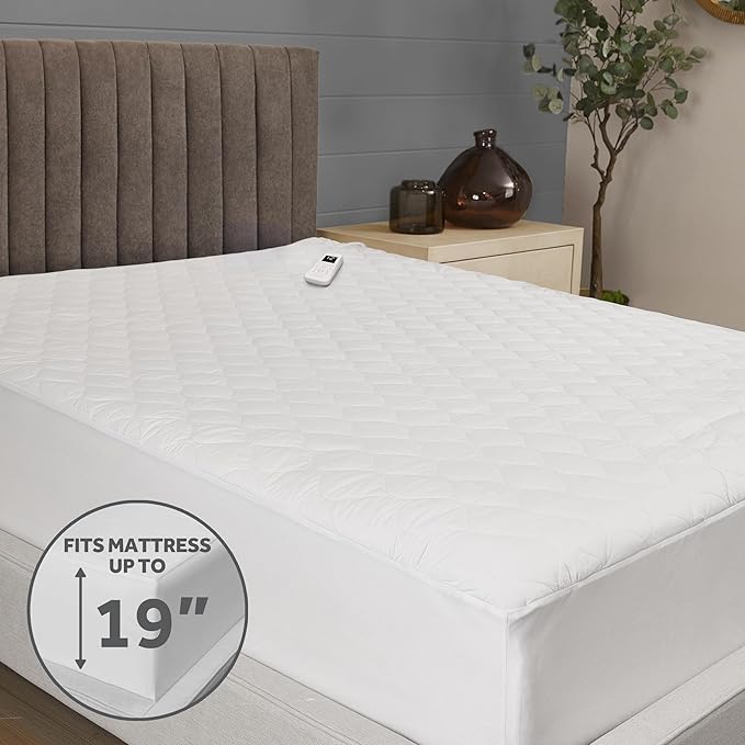 Sunbeam Restful Quilted Water Resistant Heated Mattress Pad - Full White