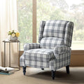 HULALA HOME Upholstered Wingback Recliner Chair, Small Adjustable Footrest Push Back Single Reclining Sofa, Mid Century Modern Lounge Armchair for Living Room, Bedroom, Reading/Plaid Black