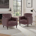 Faux Leather Accent Chair, PU Leather Modern Comfy Upholstered Armchair with Wood Legs & Nailhead Trim for Living Room, Bedroom