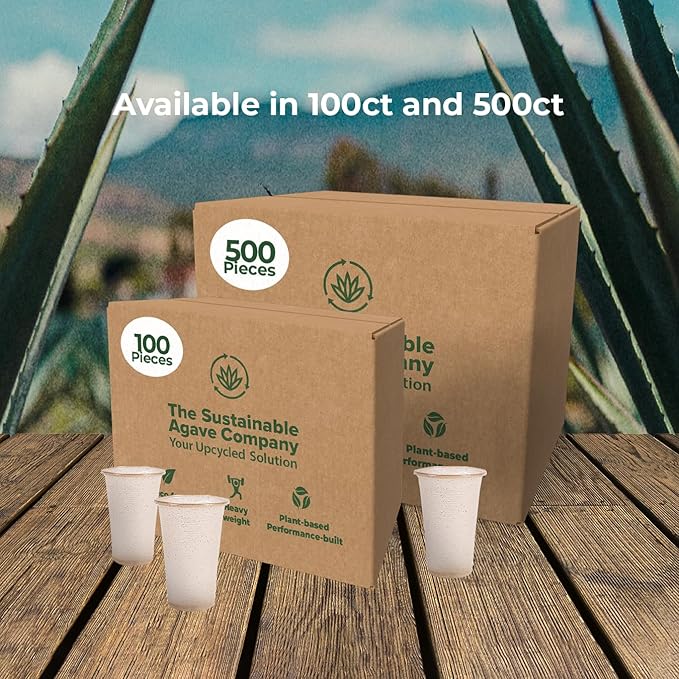 Sustainable Agave Co - Sweet Agave Fiber Cups - 12 Ounce - 100 Count - Plant-Based, Made With Upcycled Materials - Clear