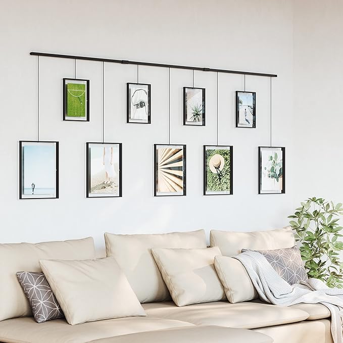 Umbra Exhibit Wall Frame with Metal Rod for Hanging-Rimless Design-Suitable for Living Room, Bathroom, Bedroom, Entryway and More, Black