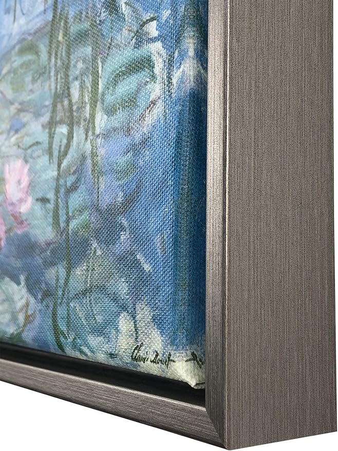 Wieco Art Framed Wall Art Canvas Print of Water Lilies by Claude Monet Paintings Reproduction Modern Canvas Wall Art for Home and office Decoration Abstract Artwork Silver Frame