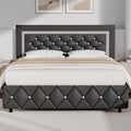 BarnFurin Full Bed Frame with Diamond Tufted Headboard, Faux Leather Upholstered Bed with Wooden Slats Support, No Box Spring Needed, Mattress Foundation, Easy Assembly, Gray