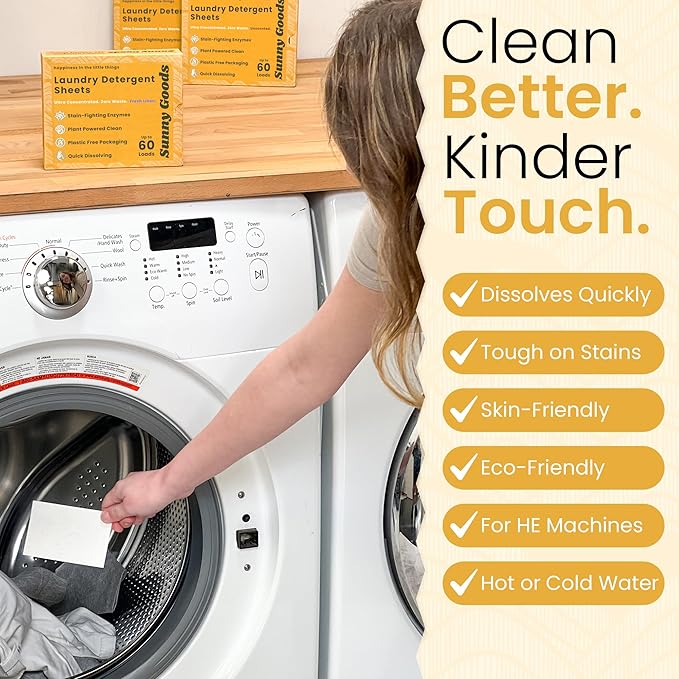 Laundry Detergent Sheets with Plant Powered Stain-Fighting Enzymes - 60 Loads - Concentrated Liquidless Laundry Soap Sheets - Home and Travel Laundry Detergent - Unscented