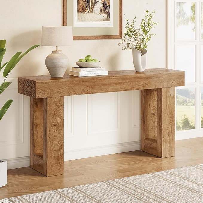 LITTLE TREE 63 Inches Long Console Table for Entryway, Sofa Table Behind Couch, Wooden Entry Table Foyer Hallway Table, Industrial Console Sofa Table for Living Room, Oak Color