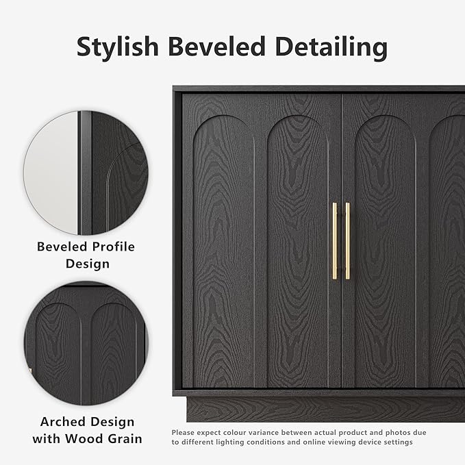Sideboard Buffet Cabinet with Storage, Modern Accent Cabinet with Arched Doors & Shelf, 31.5" Modular Media Console, Minimalist Credenza for Living Room Kitchen Dining Room Entryway, Black