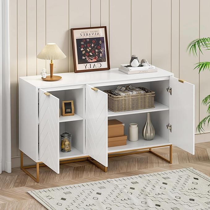 Scurrty Sideboard Buffet Cabinet with Adjustable Shelf, Storage Buffet with 3 Doors (White)