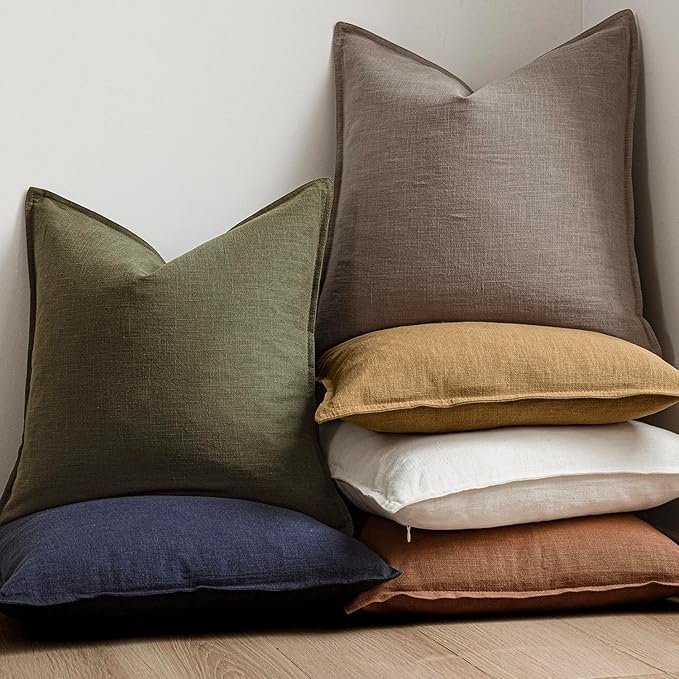 Foindtower Set of 2, Decorative Linen Soild Throw Pillow Covers Soft Accent Euro Cushion Case Farmhouse Neutral Pillowcase for Chair Couch Sofa Bedroom Living Room Home Decor 18 x 18 Inch Brown Tan