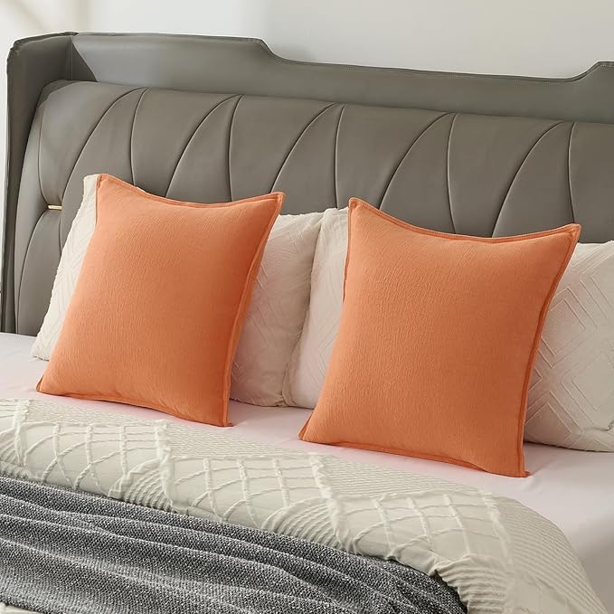 FUTEI Orange Chenille Throw Pillow Covers 12x20 Inch Set of 2,Edges Double-Stitched Lumbar Pillow Cases,Modern Home Decor for Couch Living Room