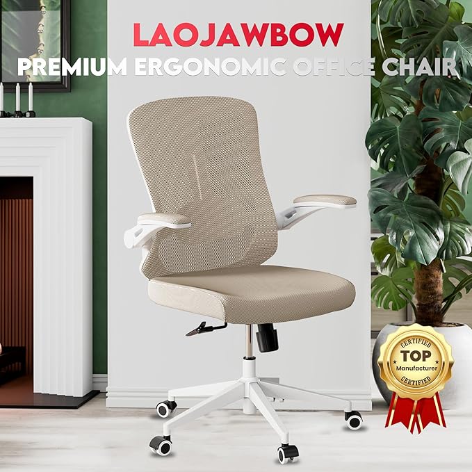 Ergonomic Office Chair - 400LB Comfy Desk Chairs with Adjustable Headrest and Lumbar Back Support, Mesh Computer Chairs with Wheels and Arms for Home Office, Study, Bedroom and Dorm (03khaki)