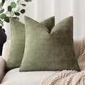 Foindtower Pack of 2 Soft Textured Chenille Throw Decorative Pillow Covers Square Accent Solid Cushion Cover Cozy Neutral Farmhouse Pillow Case for Couch Sofa Bedroom Living Room 20x20 Inch,Dark Green