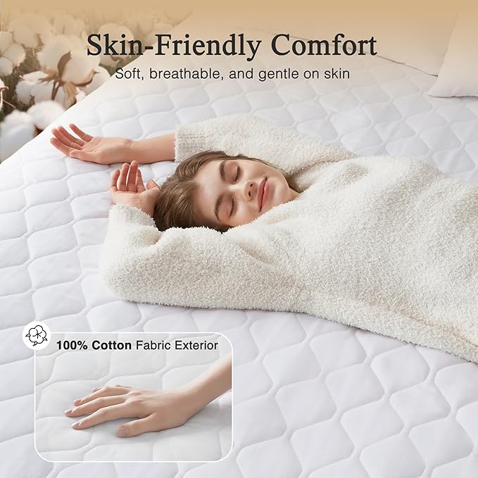Beautyrest Cotton Heated Mattress Pad - Bed Warmer with 20 Heat Settings Controller, Auto Shut Off Timer, All Around Elastic Deep Pocket, UL Certified, Machine Washable, White Queen