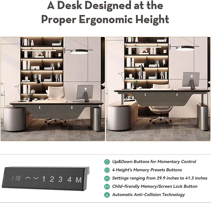 SAINTCY Large Executive Office Desk with File Cabinet, 94.5 Inch Sit & Stand L Shaped Executive Desk, Adjustable Luxury Office Desks for Boss, Business Owners, Managers and Supervisors Return Right
