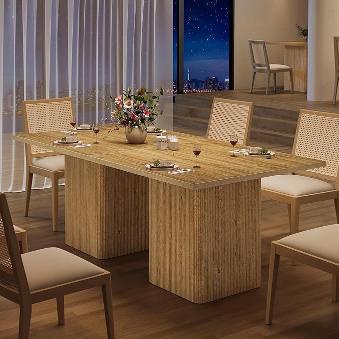 Tribesigns 39-Inch Square Dining Table for 4, Small Fluted Kitchen Table with Sturdy Pedestal, Farmhouse Wooden Dinner Table for Dining Room, Living Room, Kitchen, Small Space, Natural