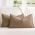 ZWJD Khaki Pillow Covers 12x20 Set of 2 Chenille Throw Pillow Covers with Elegant Design Soft and Luxurious Decorative Throw Pillows for Couch, Bed, and Home Decor