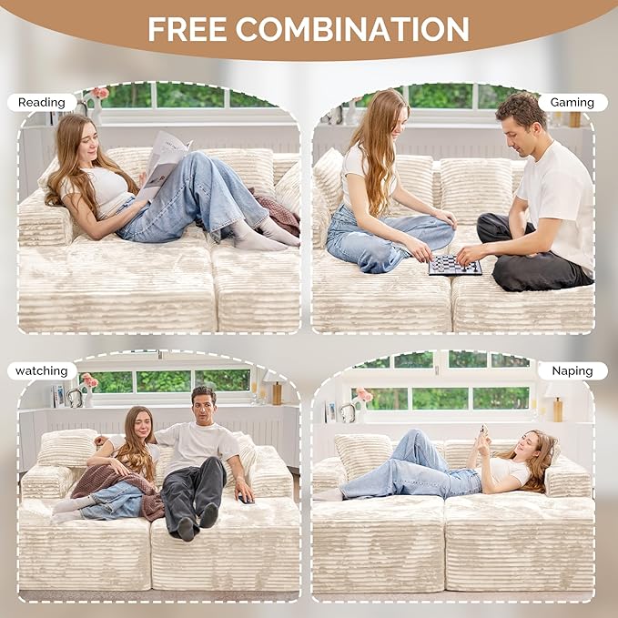 131'' Cloud Sectional Couches with Chaise Lounge, U-Shaped No Assembly Required Deep Seat Modular Sofa for Living Room 1PCS, Bedroom