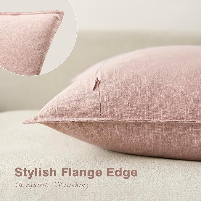 Foindtower Pack of 2, Decorative Linen Solid Throw Pillow Covers Soft Accent Cushion Case Boho Farmhouse Pillowcase for Bed Chair Couch Sofa Bedroom Living Room Home Decor 22 x 22 Inch Light Pink