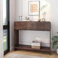 Console Table with 2 Drawers, Mid-Century Modern 42" Entryway Table with Open Storage Shelves, Sofa Table Behind Couch for Living Room, Hallway, Walnut