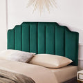 King Upholstered Headboard, Velvet Tufted Headboard only, Elegantly Curved King Size Headboards only, Modern Vertical Channel Design Bed Headboards, Dark Green